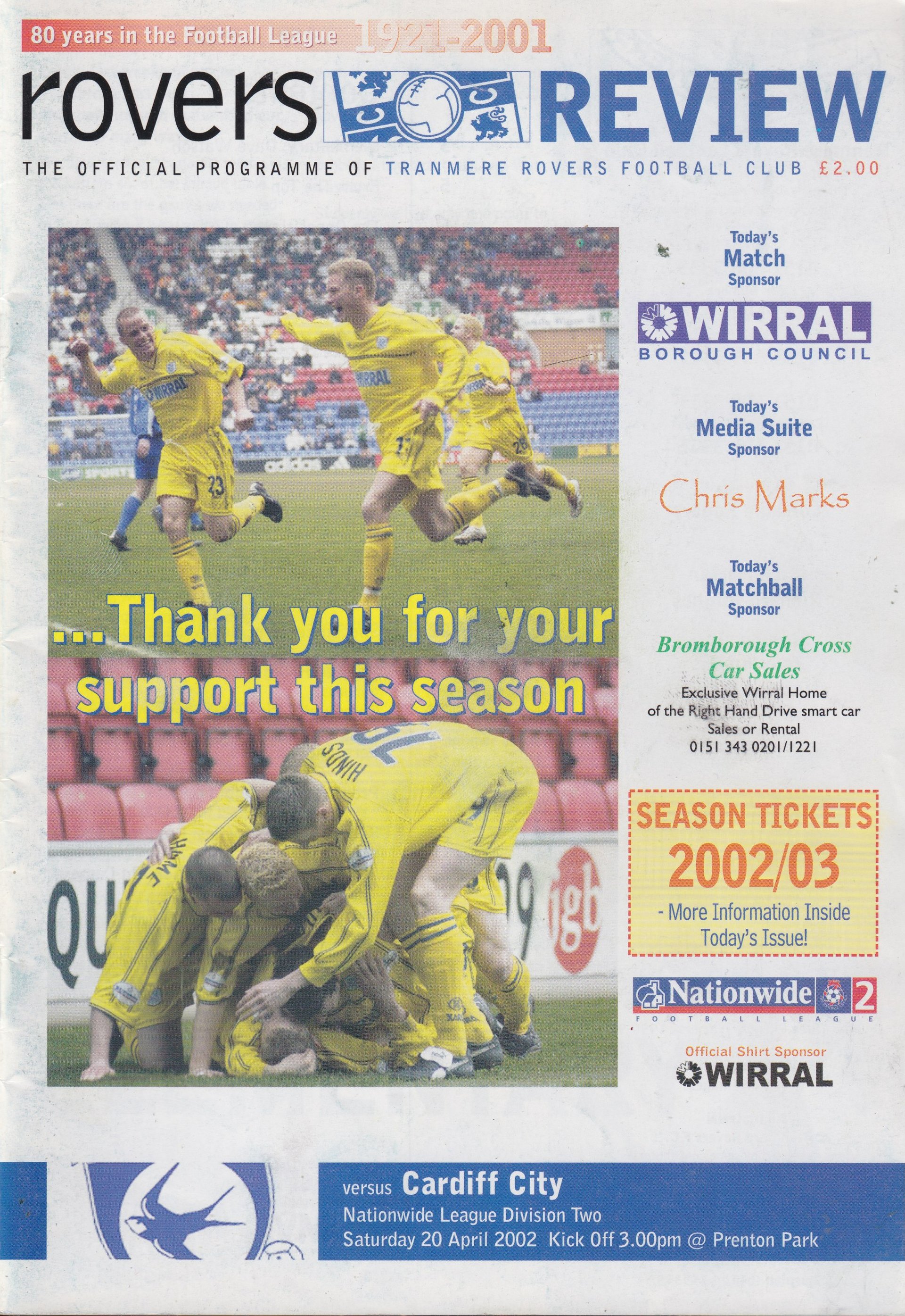 Tranmere Rovers v Cardiff City match programme